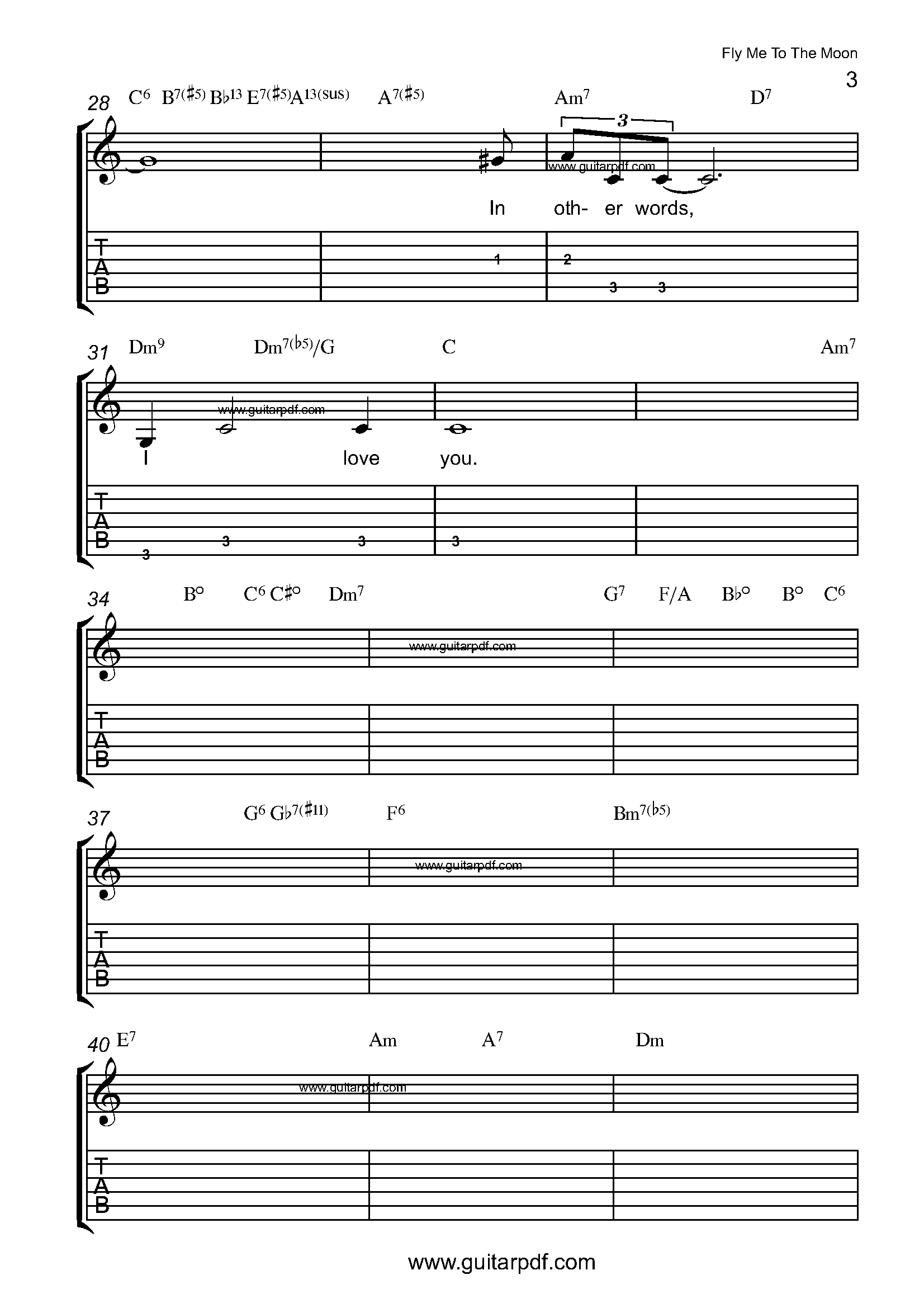 Fly Me To The Moon Easy Guitar Tabs