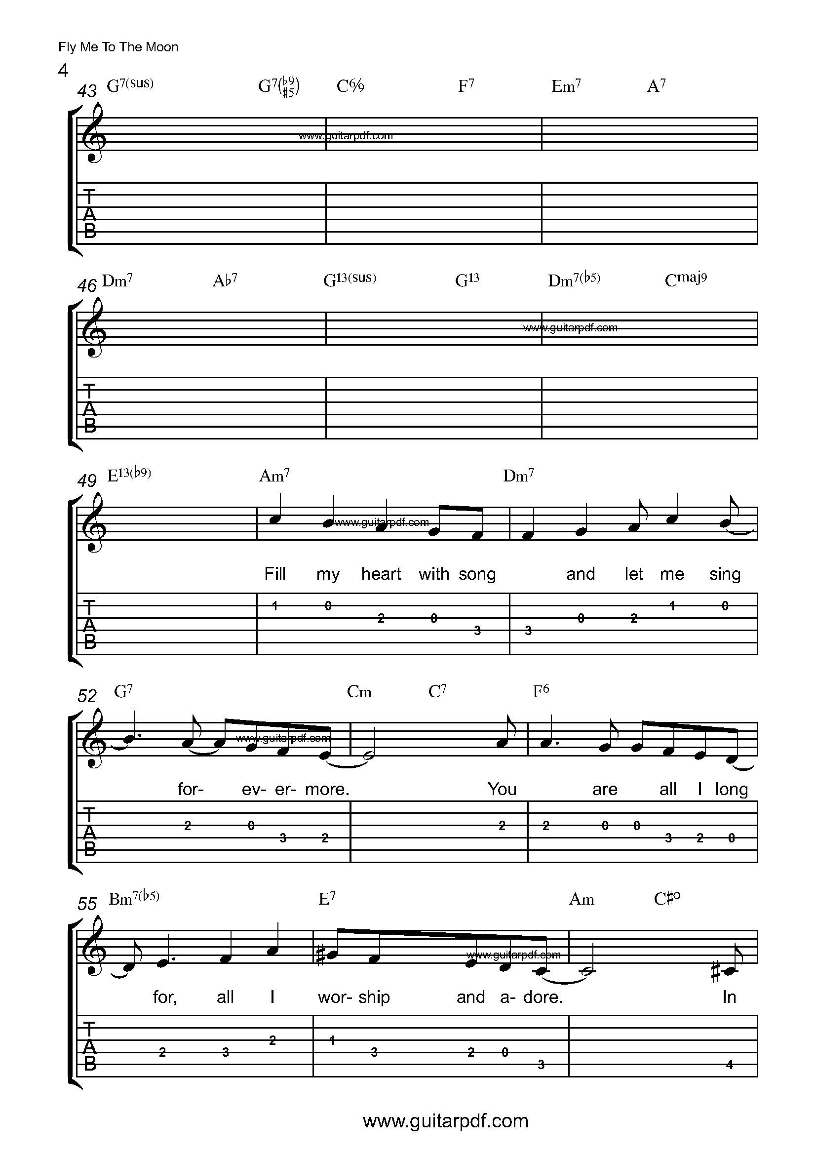 Fly Me To The Moon Easy Guitar Tabs