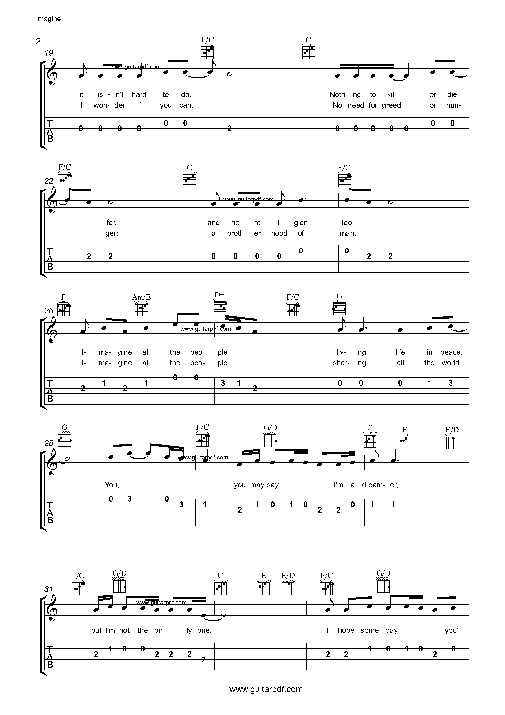 Imagine Easy Guitar Tabs