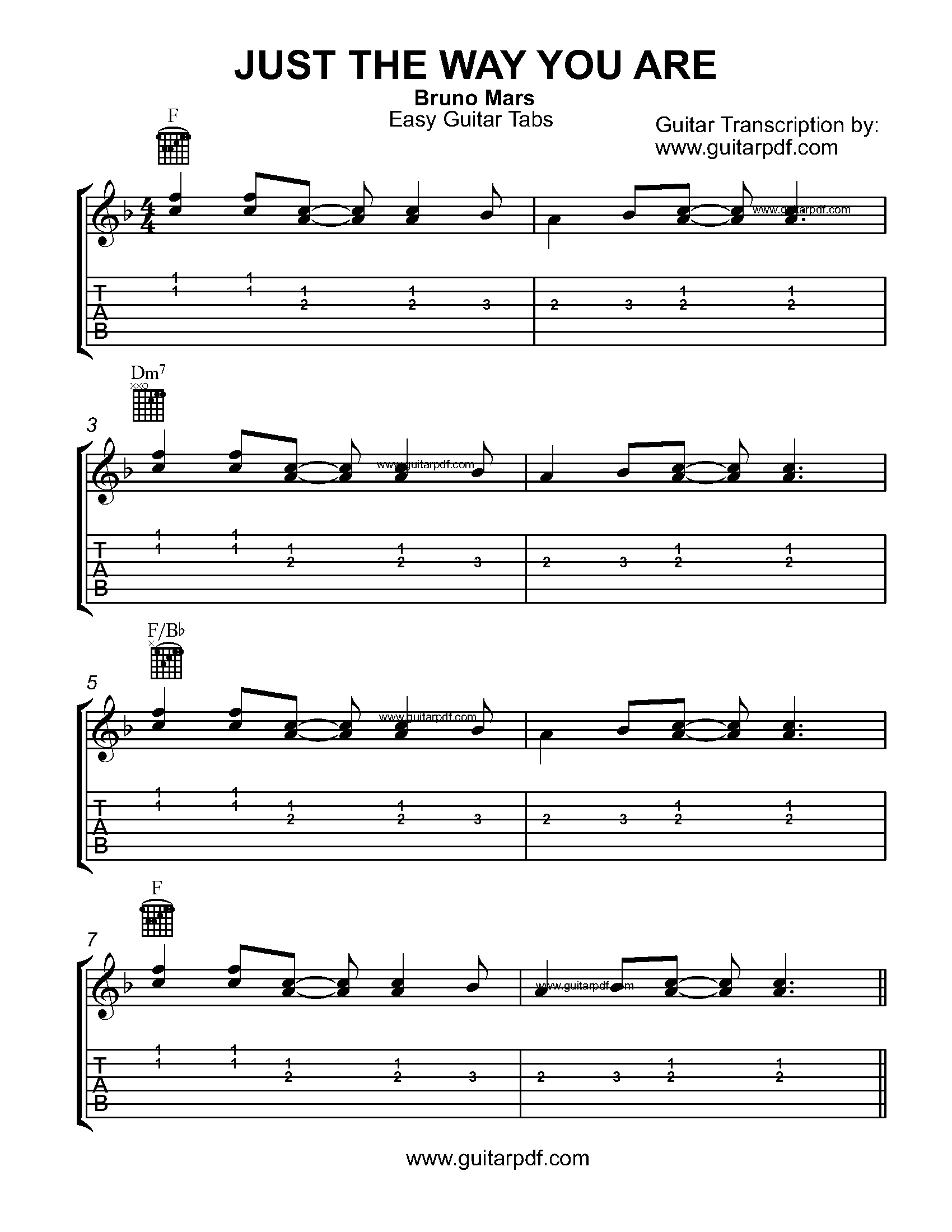 Just The Way You Are Easy Guitar Tabs