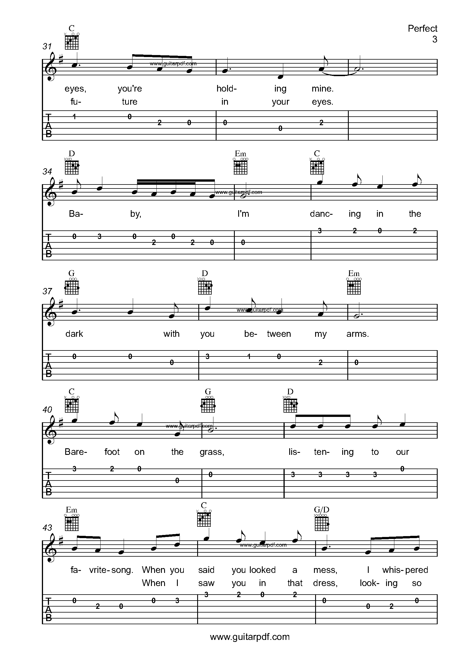 Perfect Easy Guitar Tabs