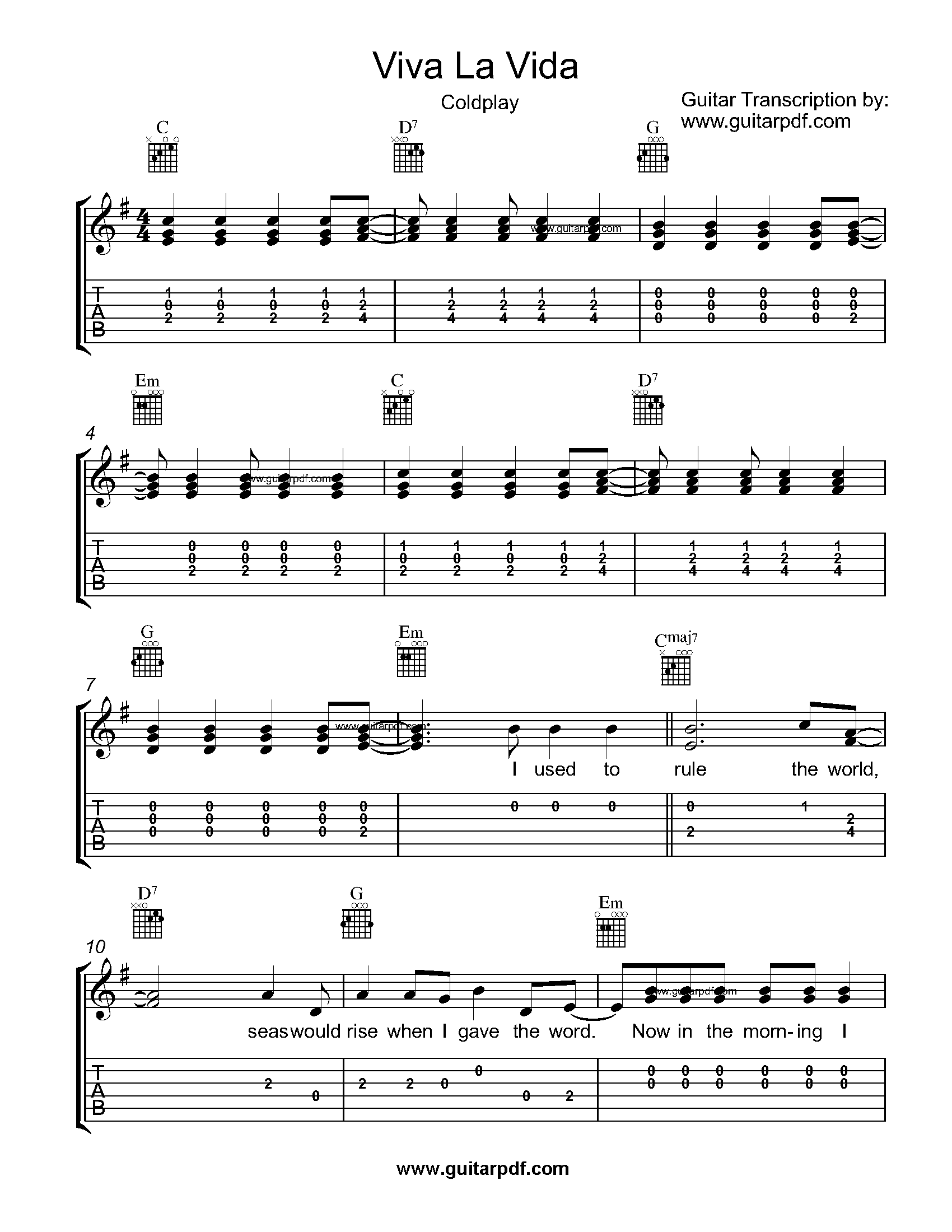 Viva La Vida Easy Guitar Tabs