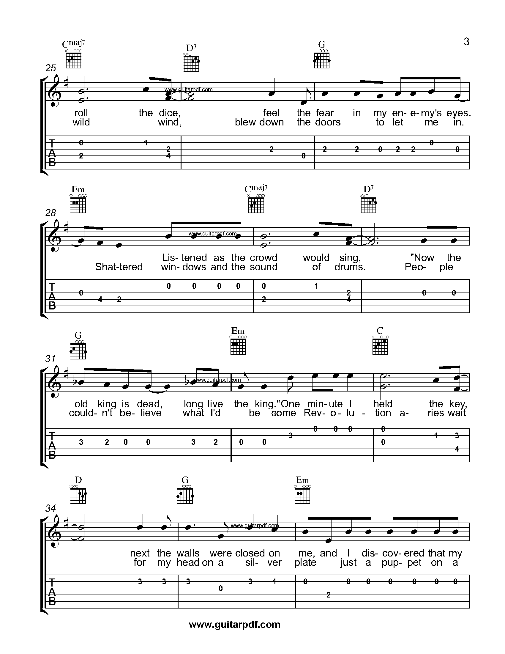 Viva La Vida Easy Guitar Tabs