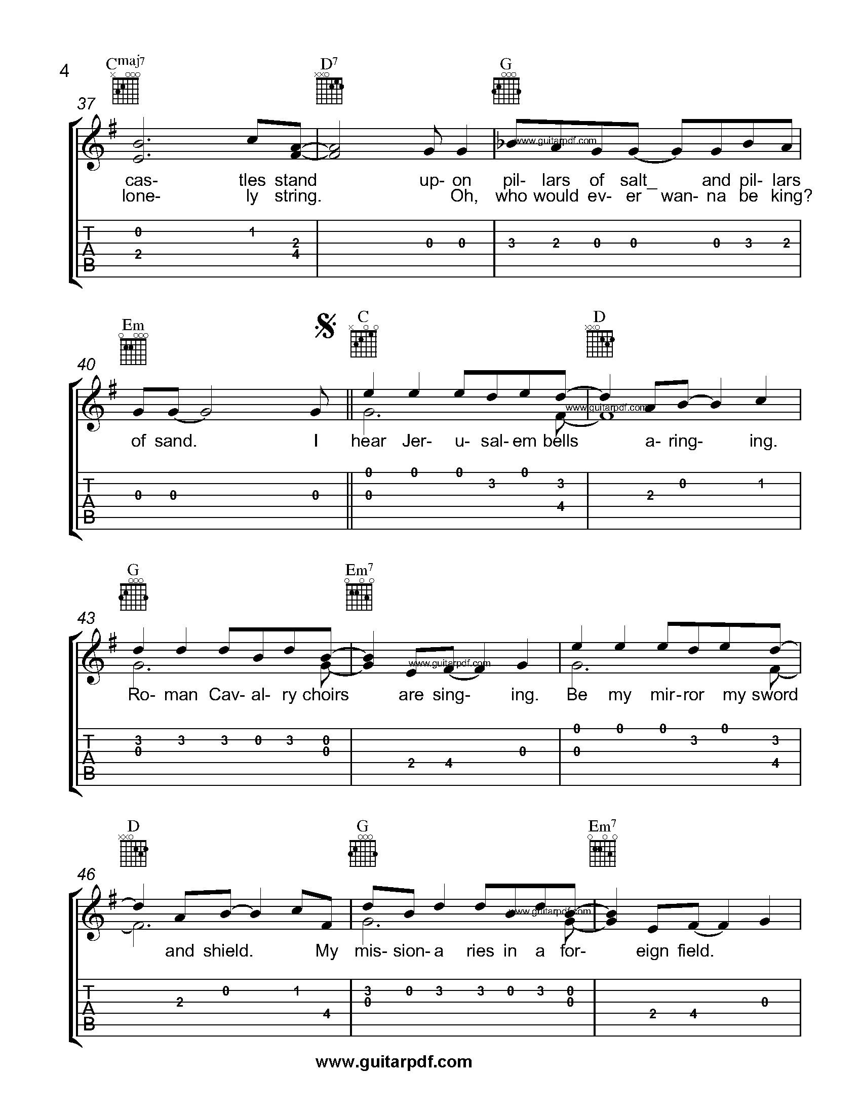 Viva La Vida Easy Guitar Tabs