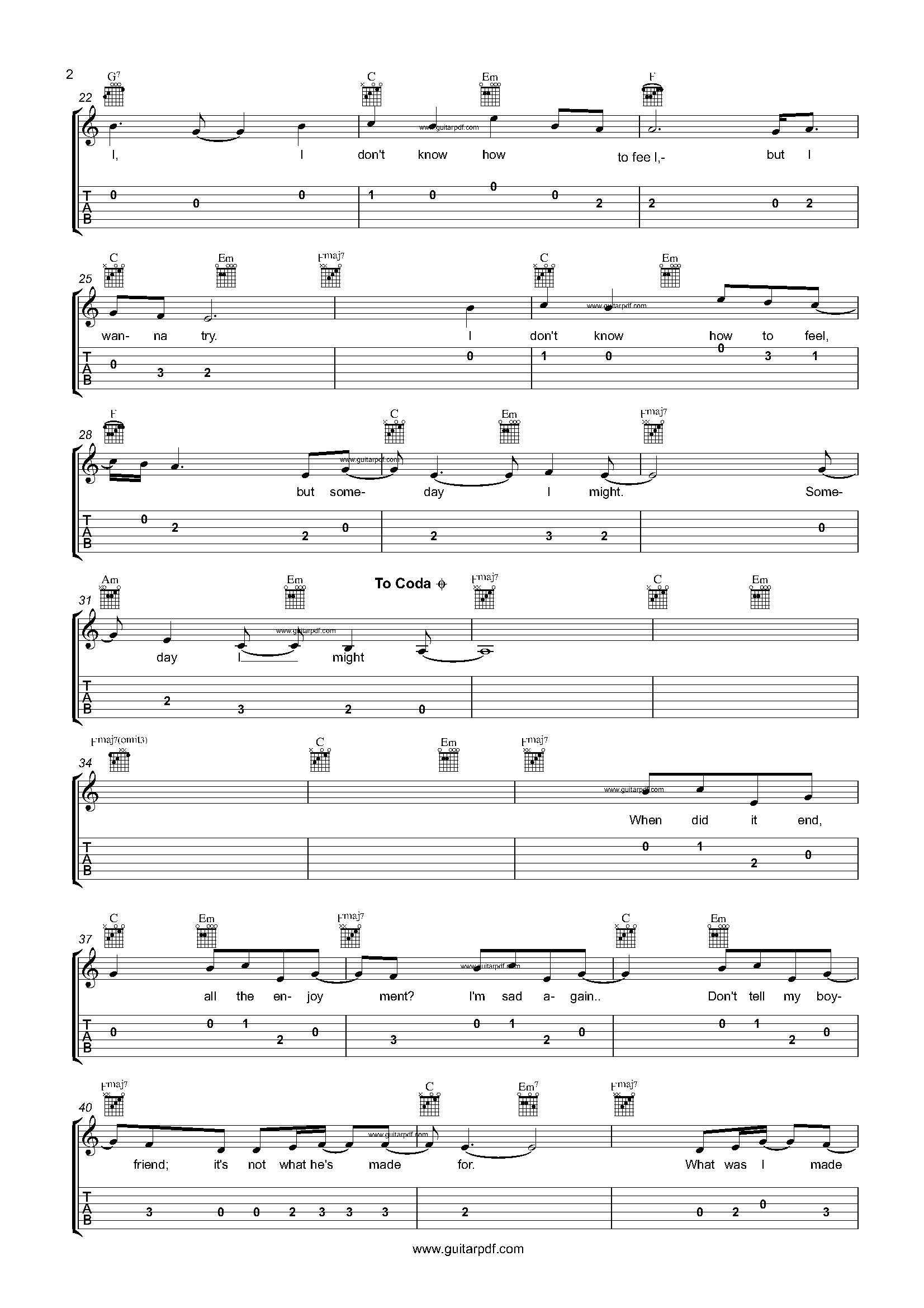 What Was I Made For Easy Guitar Tabs