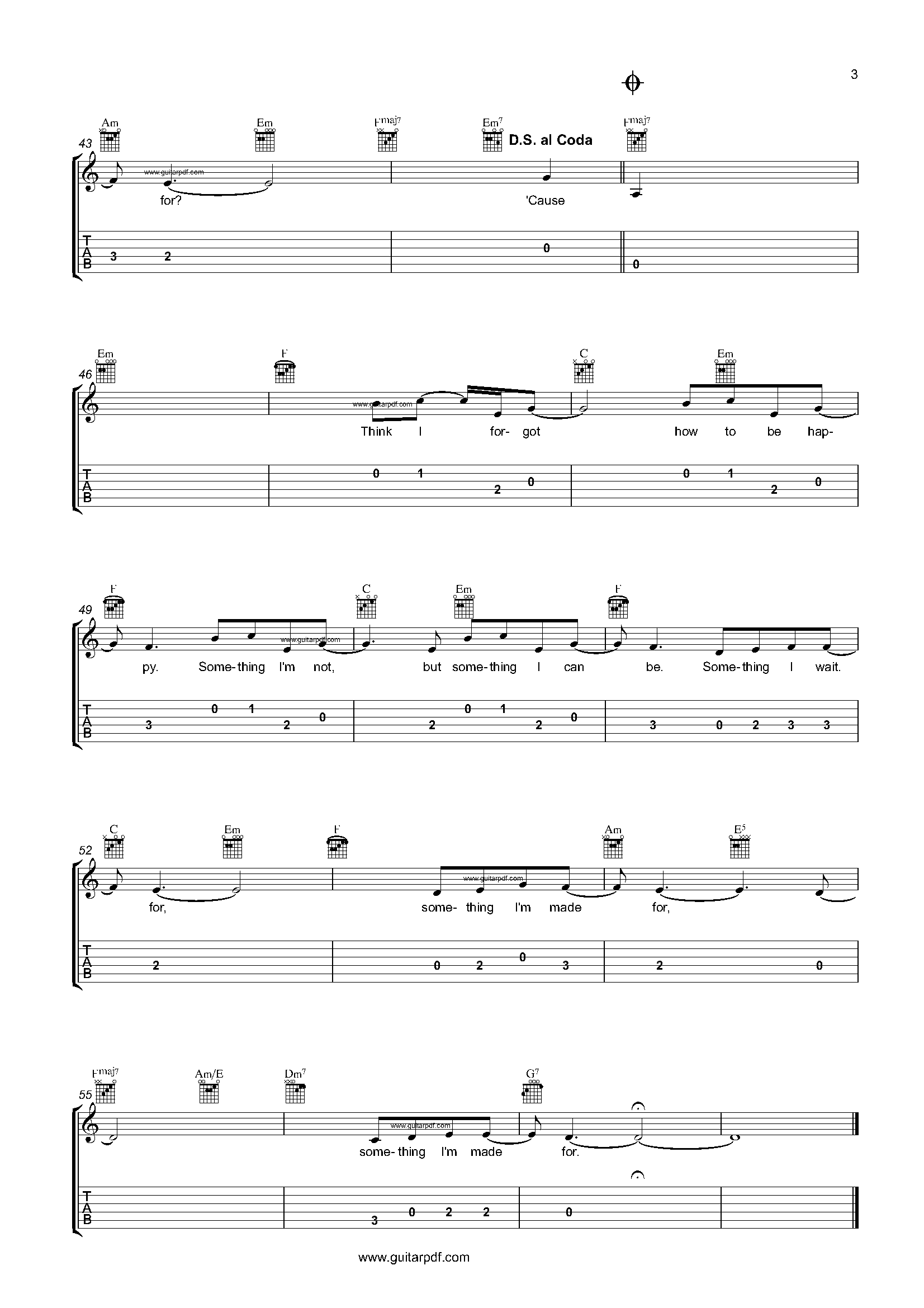 What Was I Made For Easy Guitar Tabs