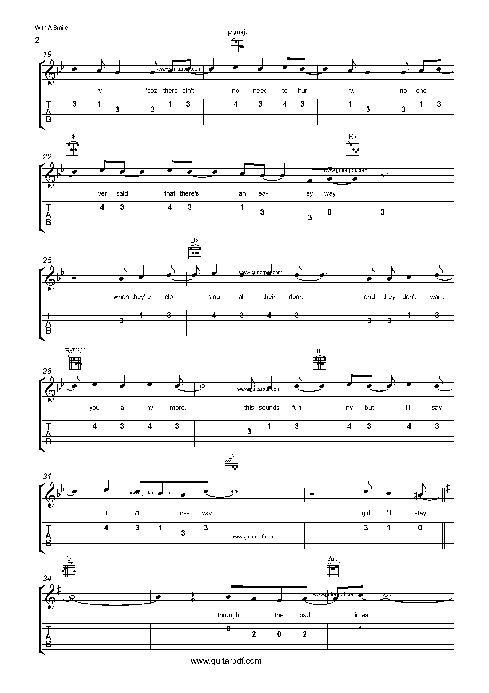 With A Smile Easy Guitar Tabs