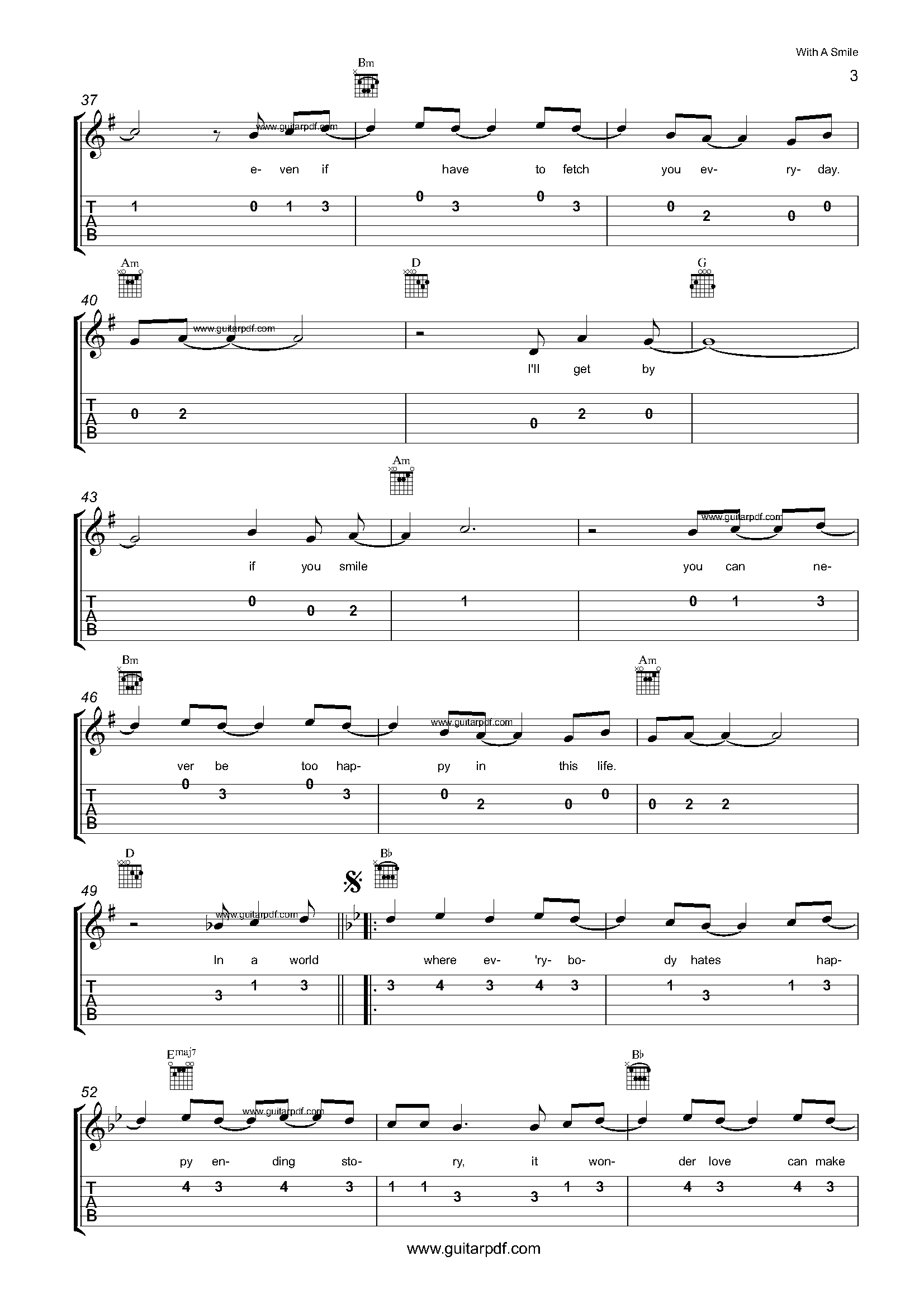 With A Smile Easy Guitar Tabs