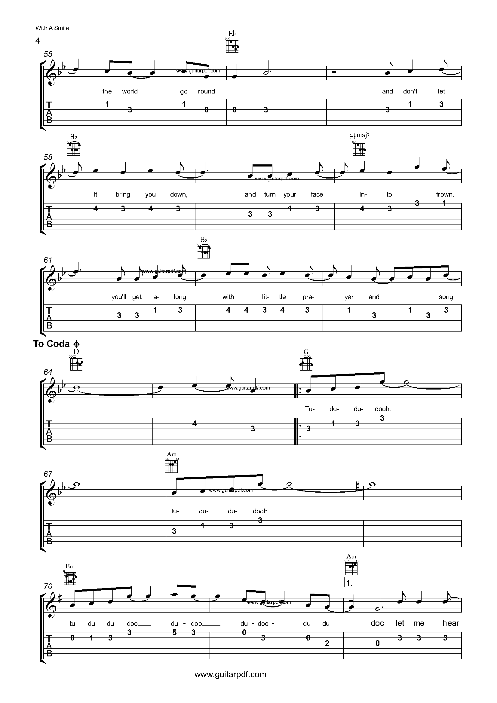 With A Smile Easy Guitar Tabs