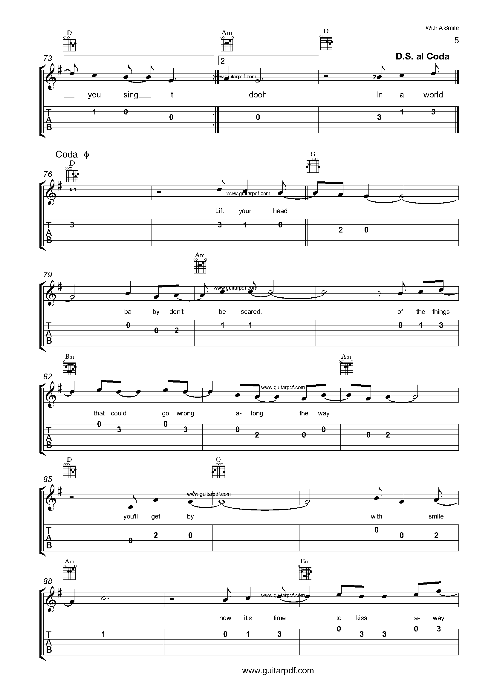 With A Smile Easy Guitar Tabs