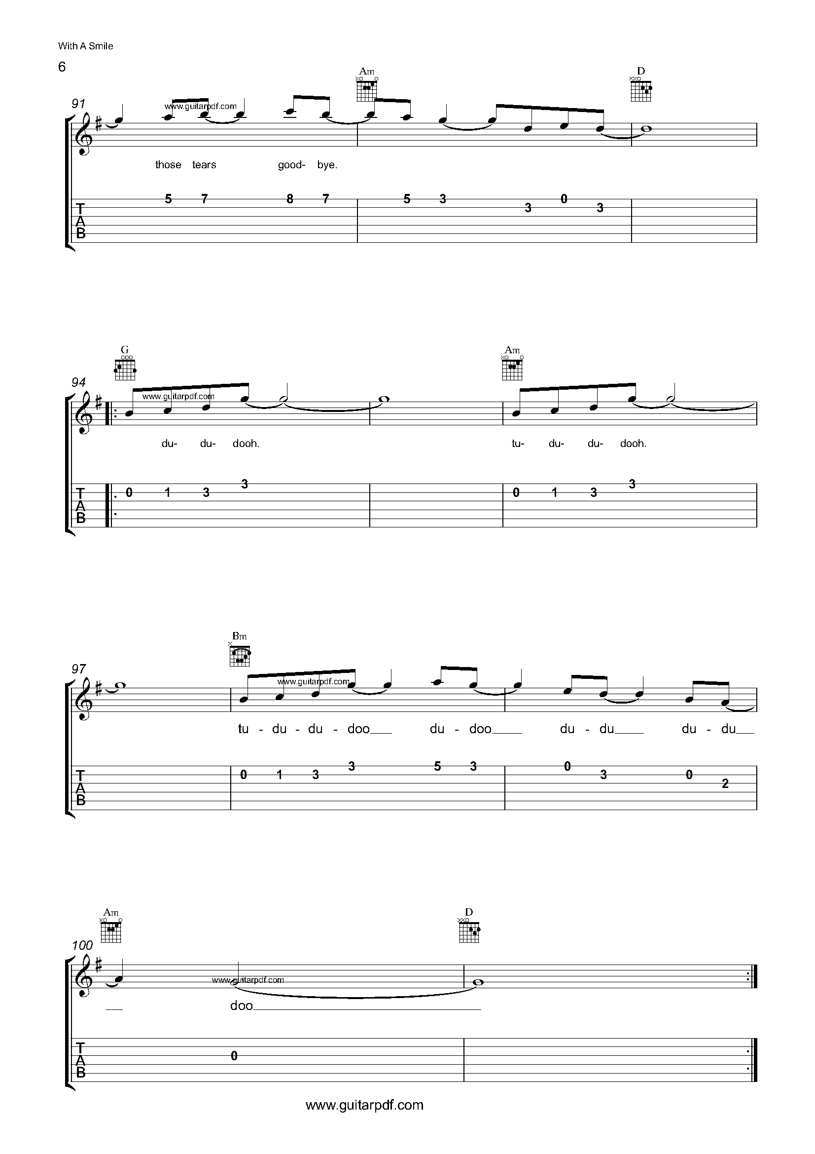 With A Smile Easy Guitar Tabs