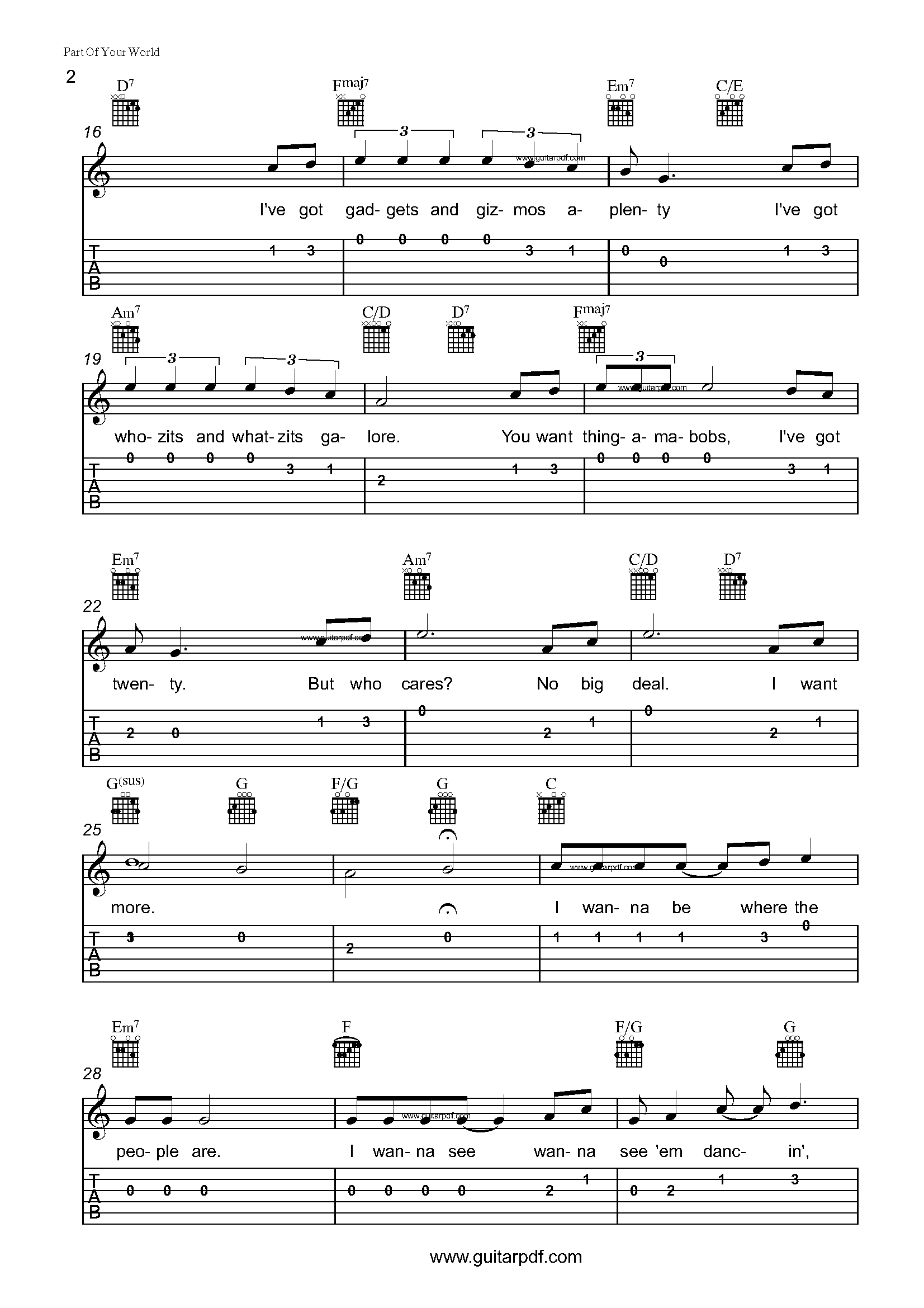 Part Of Your World Easy Guitar Tabs