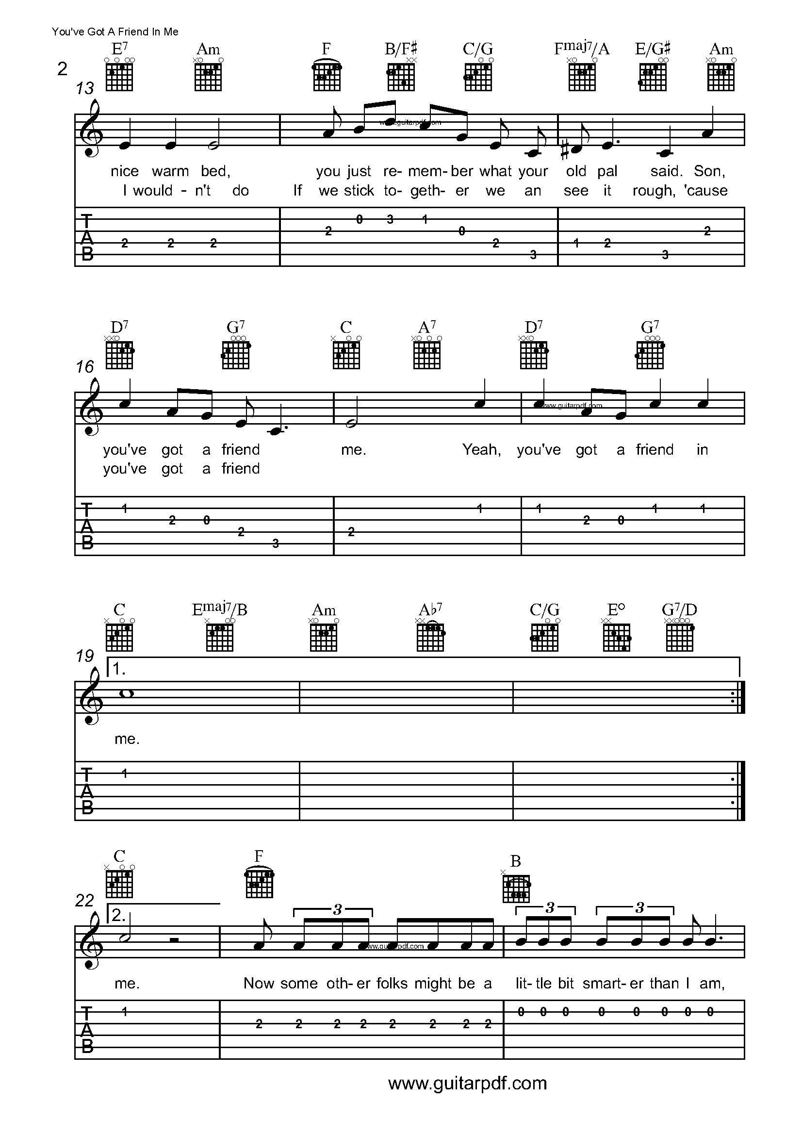 You've Got A Friend In Me Guitar Tabs PDF